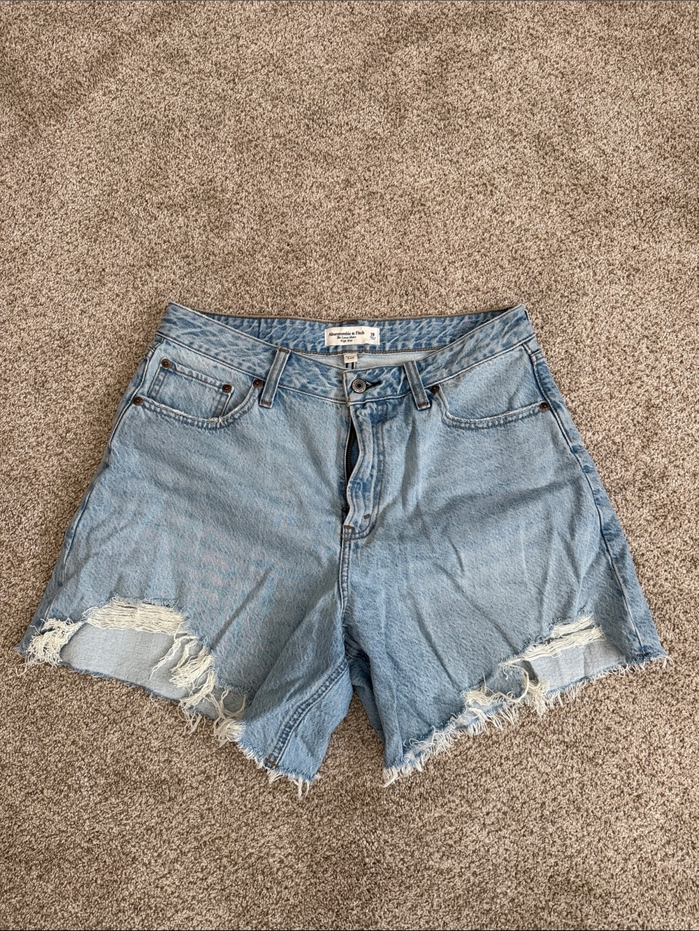 Abercrombie & Fitch Curve Love Light Blue Ripped Denim Shorts